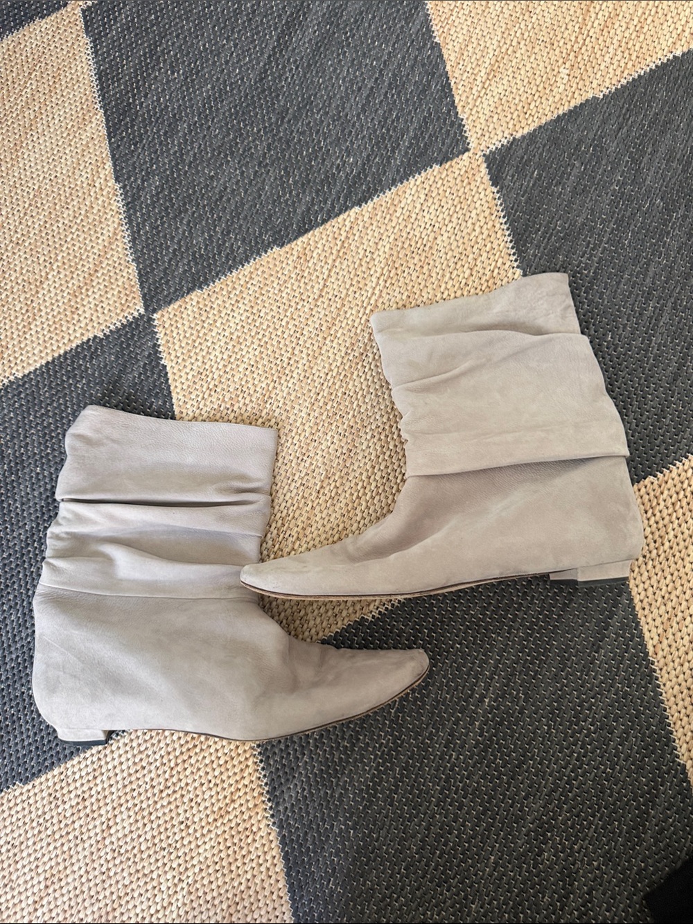 Manolo Blahnik Light Gray Suede Slouch Ankle Boots